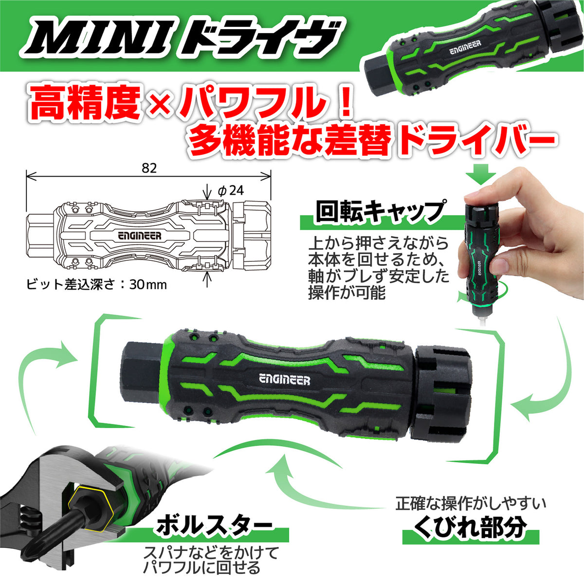 Engineer MINI Drive and Nejimogura Trick Method 3-Piece Set Screw Head 7 to 9.5 mm TDZ-830