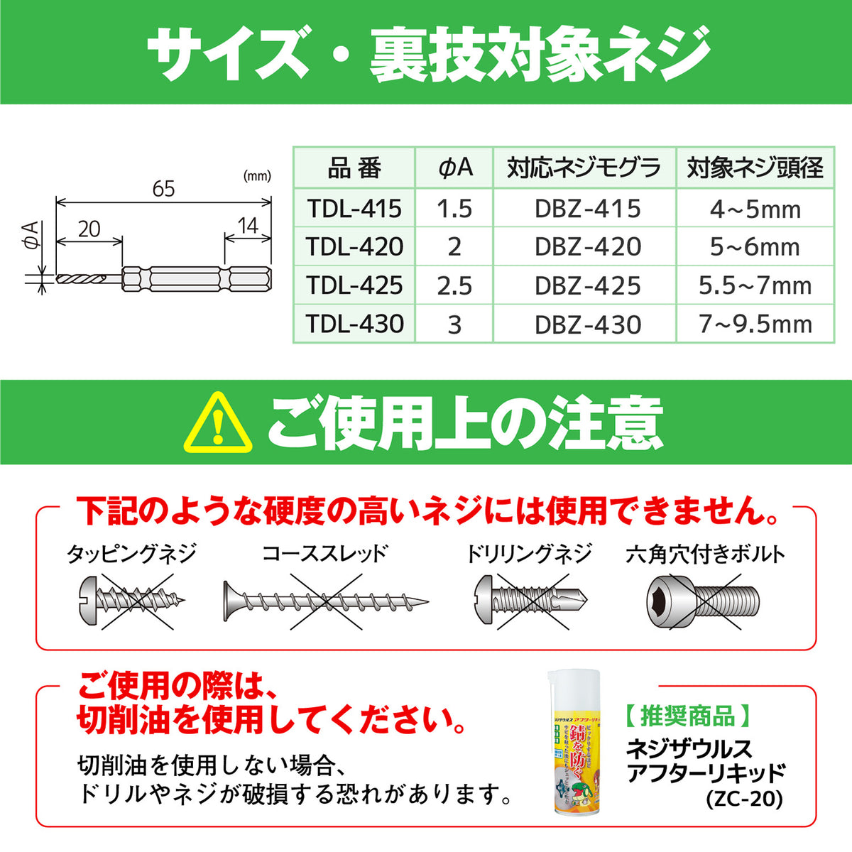 Engineer Left Hand Drill Bit for Nejimogura Trick Method Screw Head 5 to 6 mm TDL-420