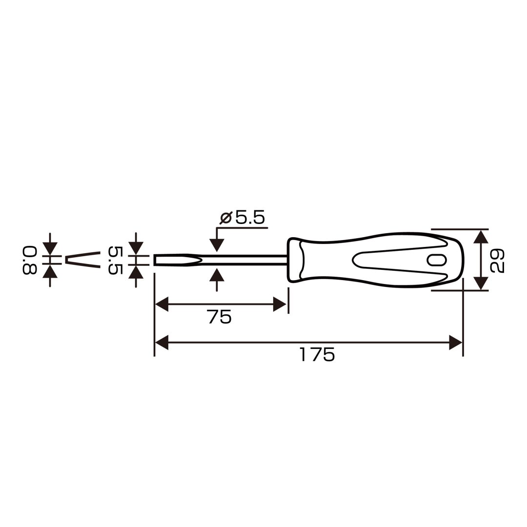 Anex Stainless Luminous Screwdriver Regular Type -5.5x75 1505