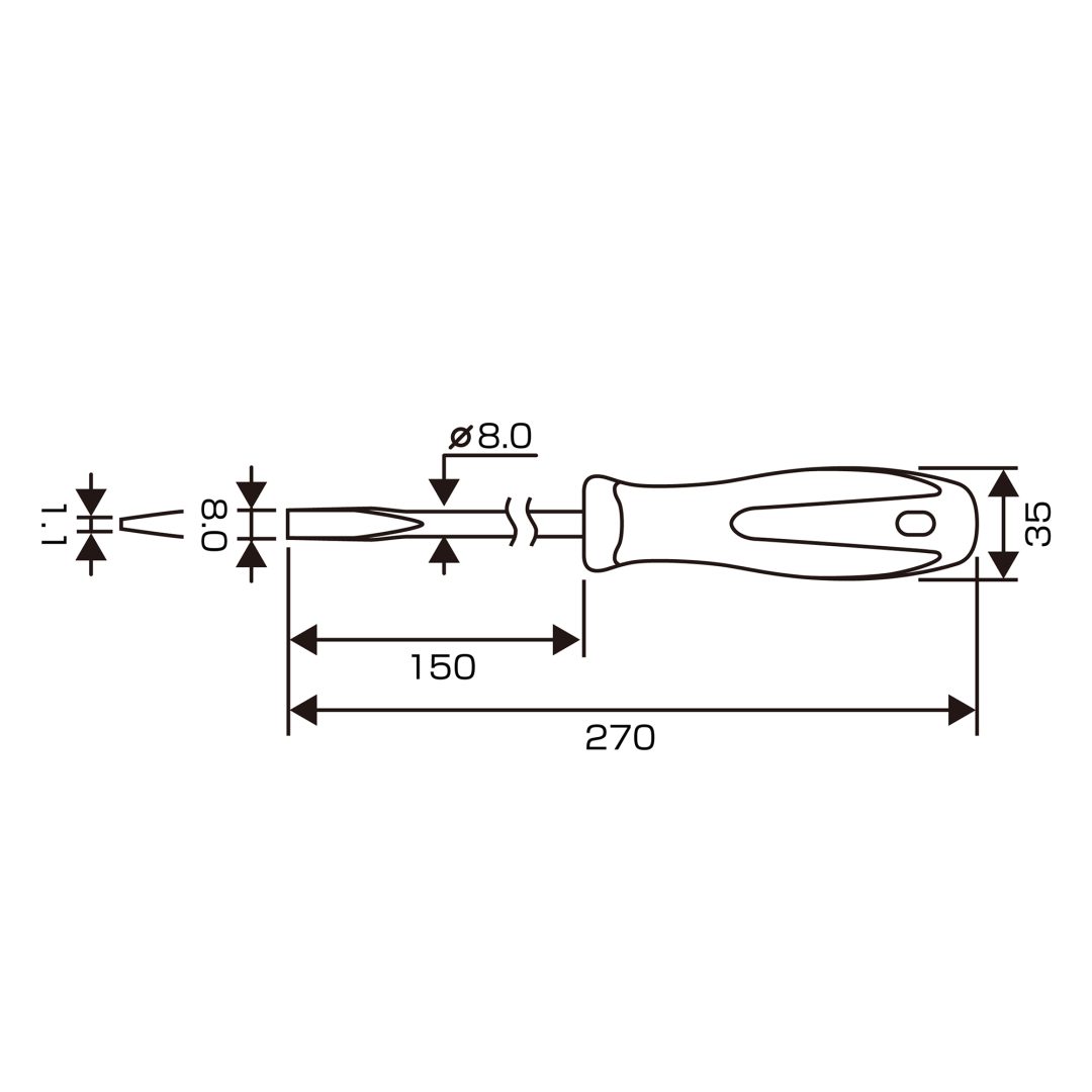 Anex Stainless Luminous Screwdriver Regular Type -8x150 1505