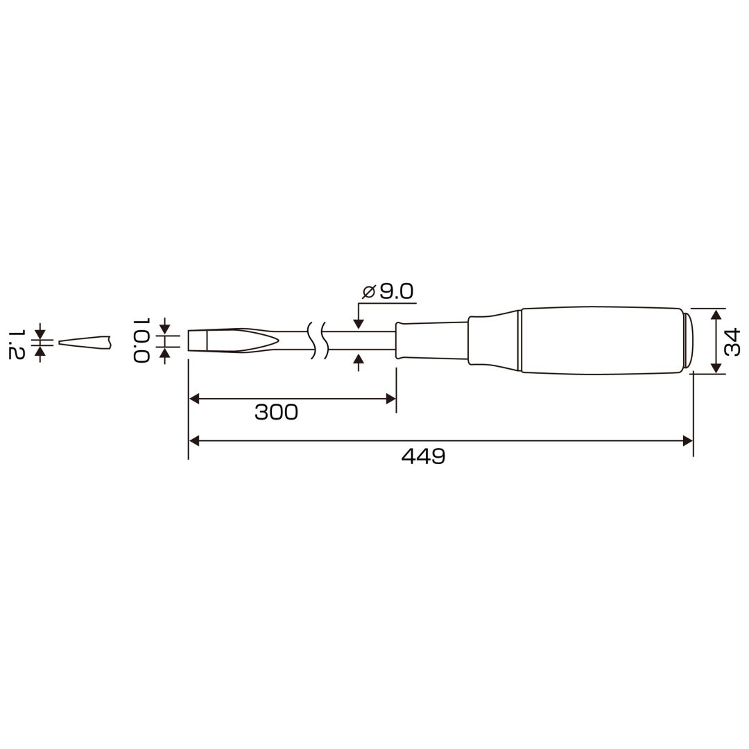 Anex Wooden Handle Heavy-Duty Punch-Through Screwdriver -10x300 170