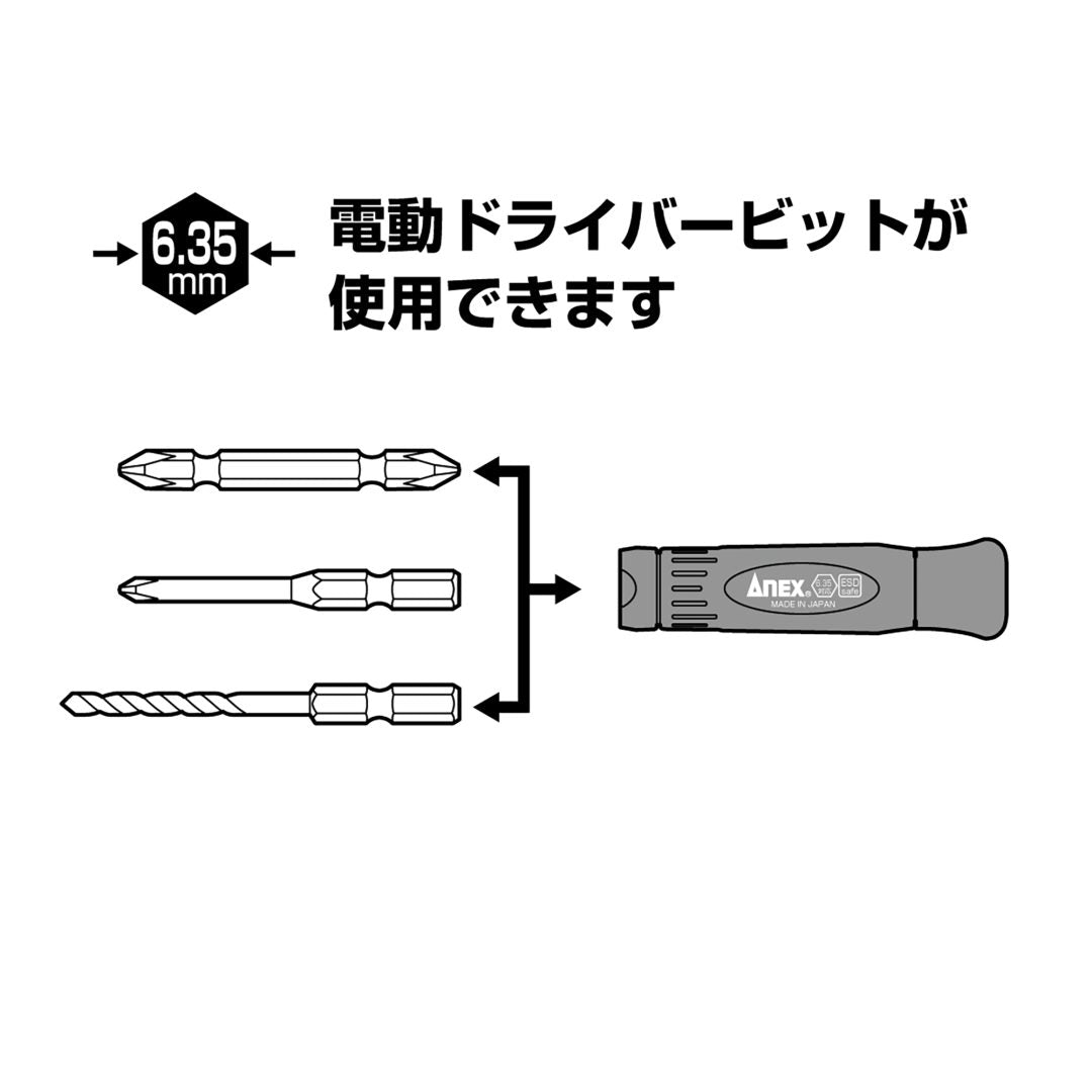 Anex ESD Precision Screwdriver Handle (with Interchangeable Bit) 3610-ESD