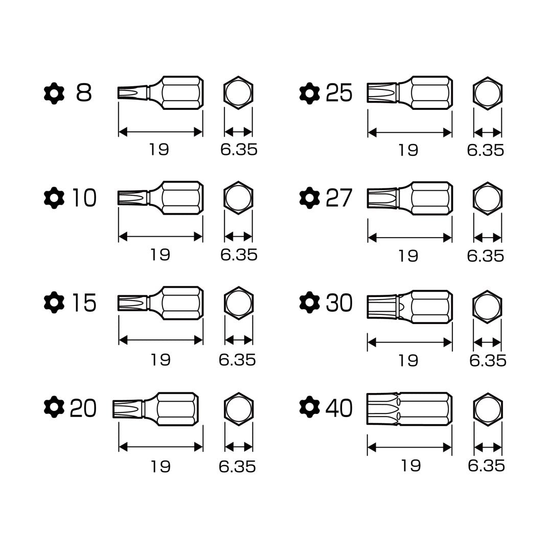 Anex Grooved Stubby Bit Torx 8-piece (for manual screwdrivers) AK-51P-B8T