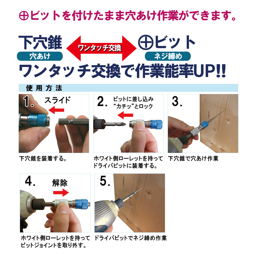 TOP Kogyo One-Touch Bit Joint and Mini Pilot Drill Set 4.0mm, Red EBJ-4.0S
