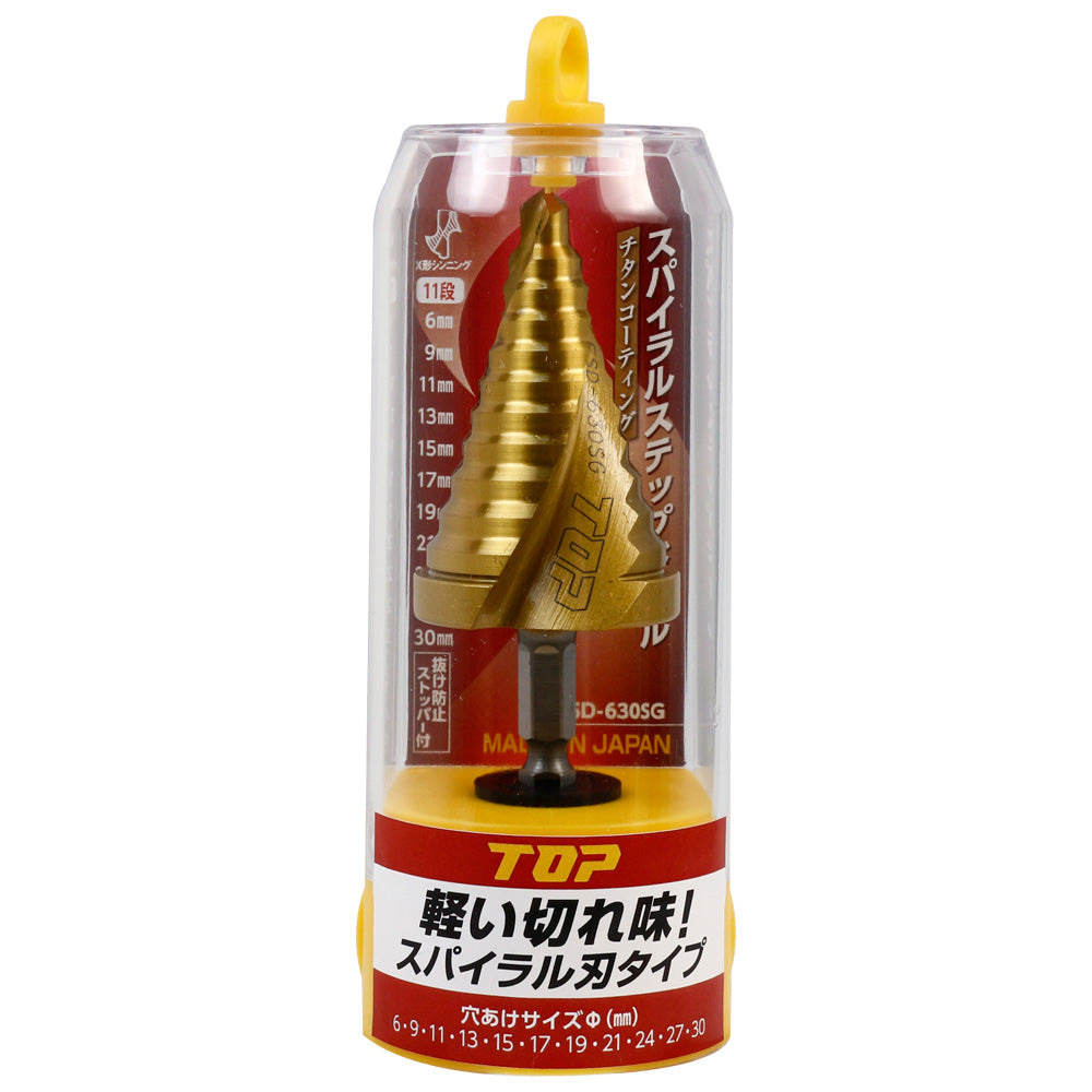 TOP Kogyo Hex Shank Spiral Step Drill Bit with Titanium Coating 6 to 30mm ESD-630SG