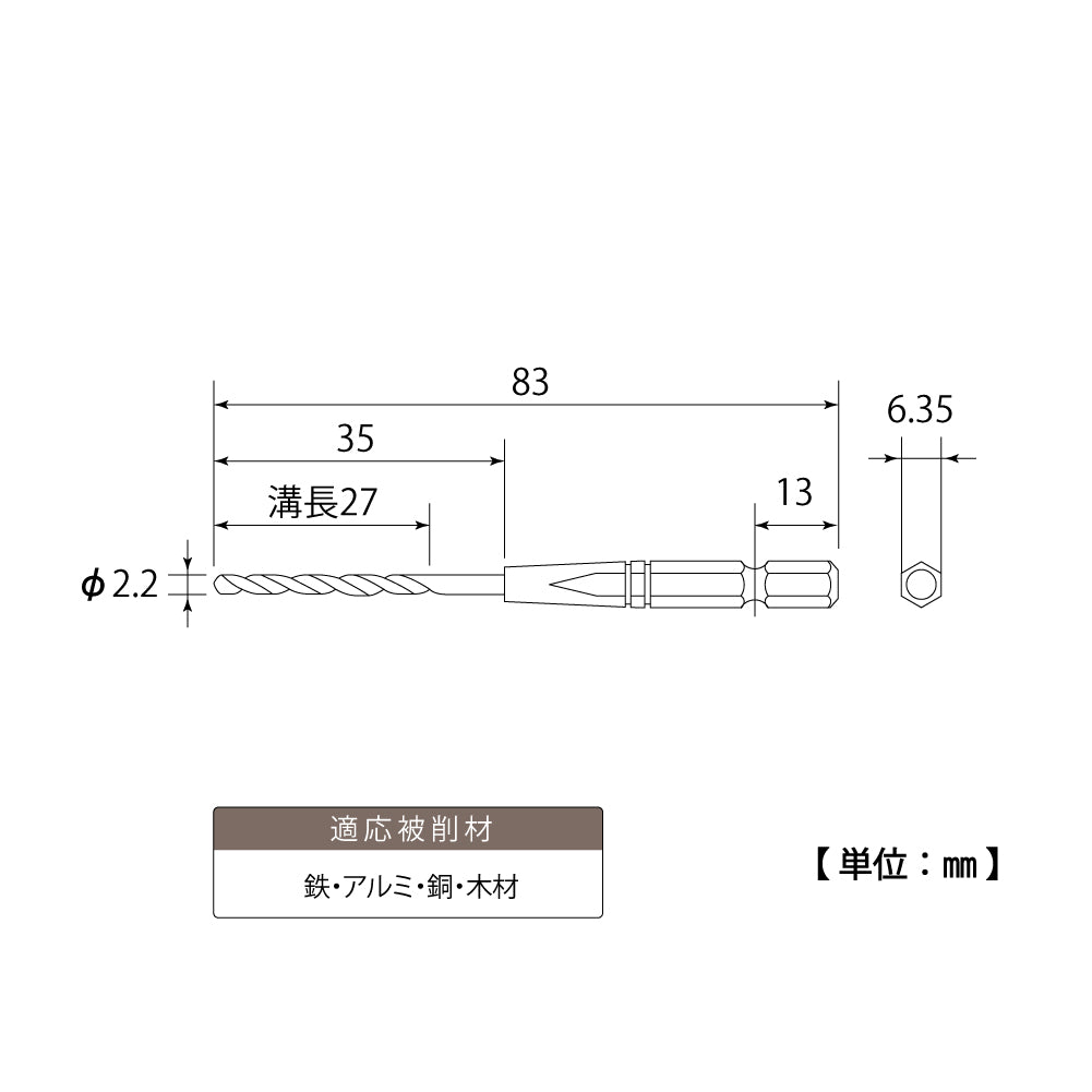 TOP Kogyo Hex Shank Iron Drill Bit 2.2mm ETD-2.2