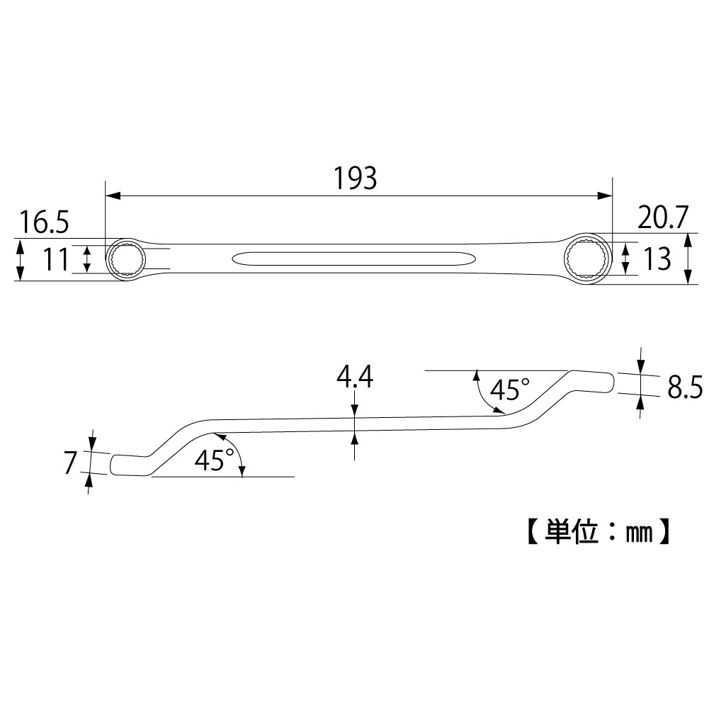 TOP Kogyo Long 45° Double Box-End Wrench 11 x 13mm TM-11X13