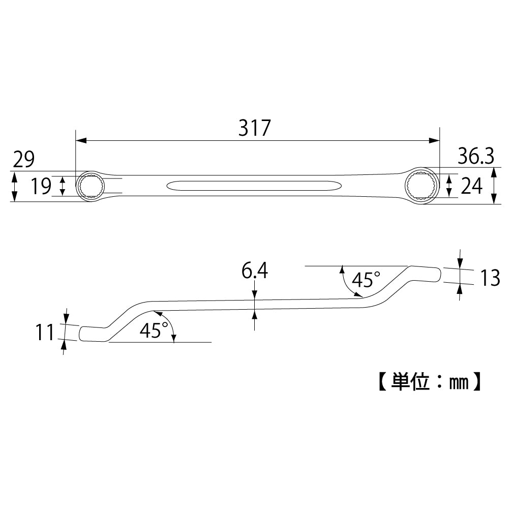 TOP Kogyo Long 45° Double Box-End Wrench 19 x 24mm TM-19X24