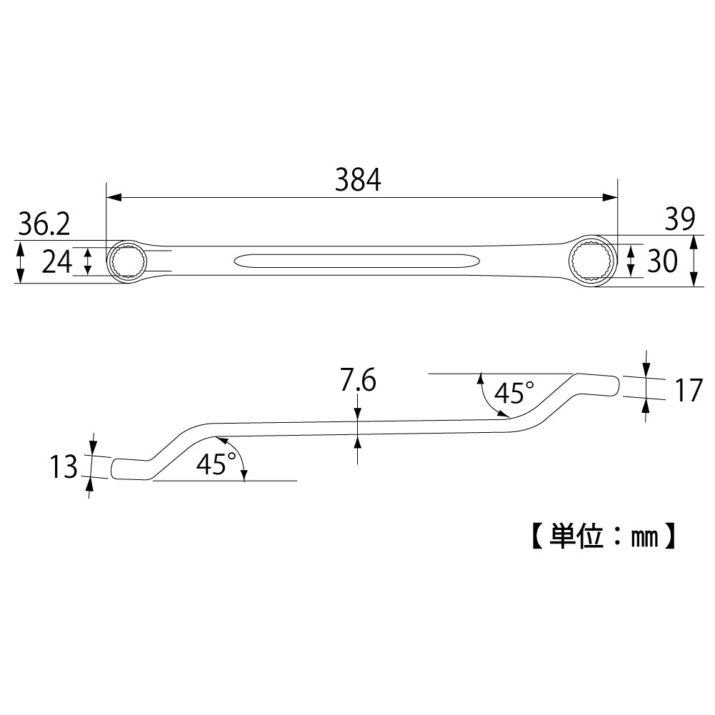 TOP Kogyo Long 45° Double Box-End Wrench 24 x 30mm TM-24X30