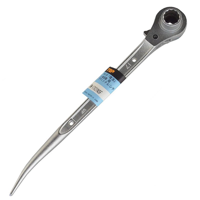 Marukin Double-Ended Ratchet Wrench 17x21mm with Shino, Fukkatsu (Reverse Curve), Silver RM-17