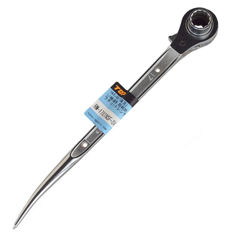 Marukin Double-Ended Ratchet Wrench 17x21mm with Shino, Fukkatsu (Reverse Curve), Silver Full Polish RM-17