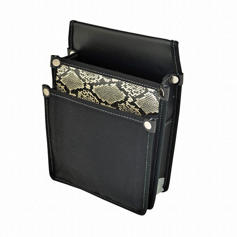 Marukin Canvas Waist Pouch with Inner Pocket, White Snake Pattern, Black YK-10