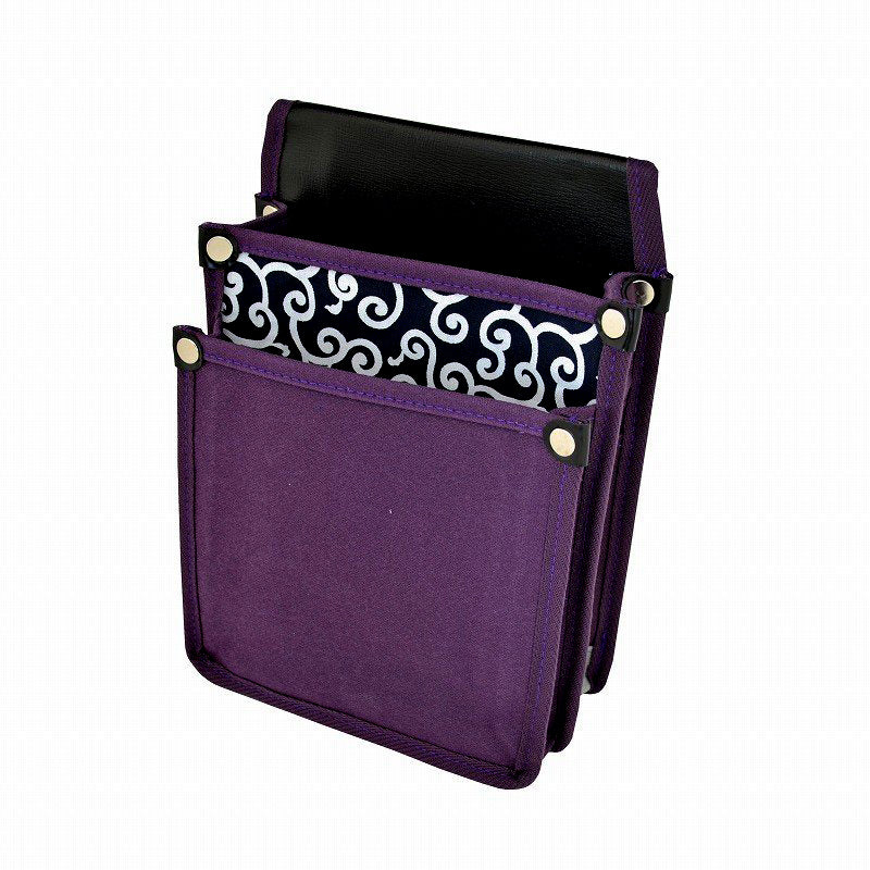 Marukin Canvas Waist Pouch with Inner Pocket, Navy Japanese Pattern, Purple YK-23