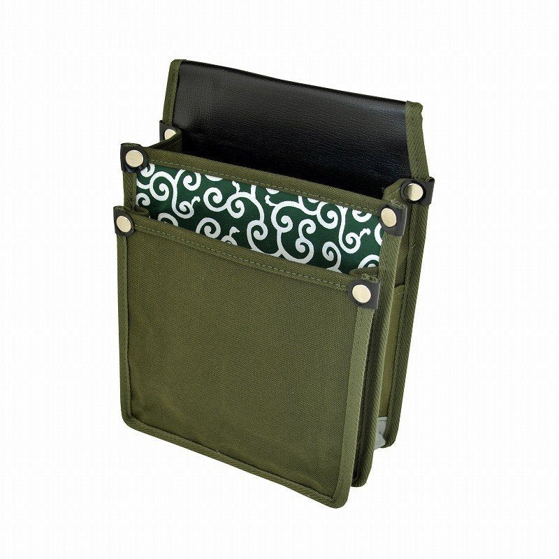 Marukin Canvas Waist Pouch with Inner Pocket, Green Japanese Pattern, Olive YK-25