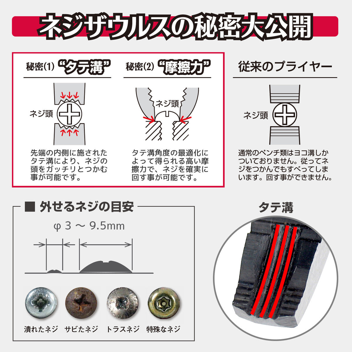 Engineer Nejisaurus SE Screw Removal Pliers 3 to 9.5 mm PZ-22