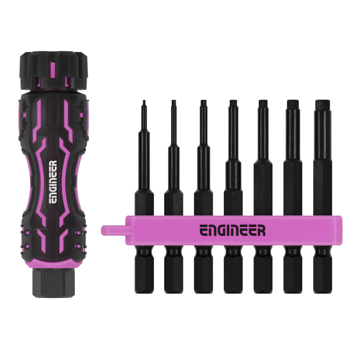 Engineer MINI Drive and Hex Middle Bit 8-Piece Set Pink and Black DZ-82P