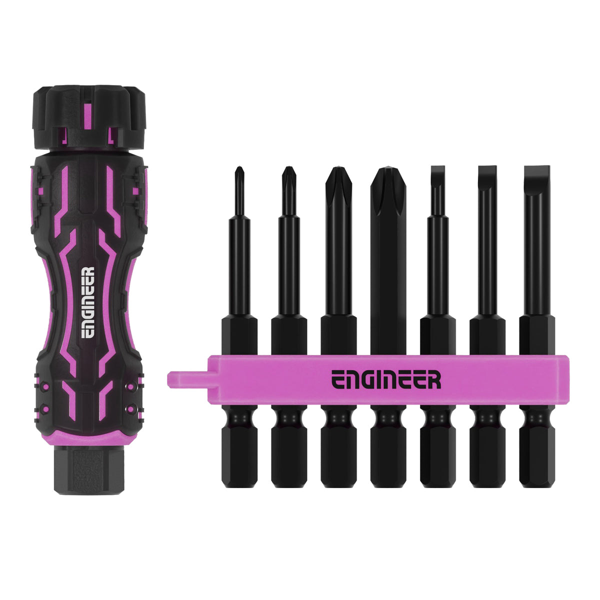 Engineer MINI Drive and Phillips/Slotted Middle Bit 8-Piece Set Pink and Black DZ-81P