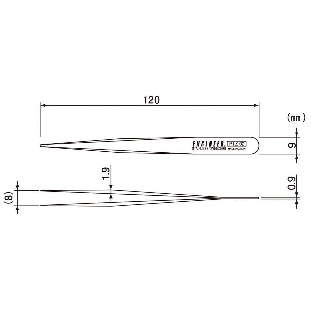 Engineer Precision Tweezers 0.5 mm Tip 120 mm PTZ-02