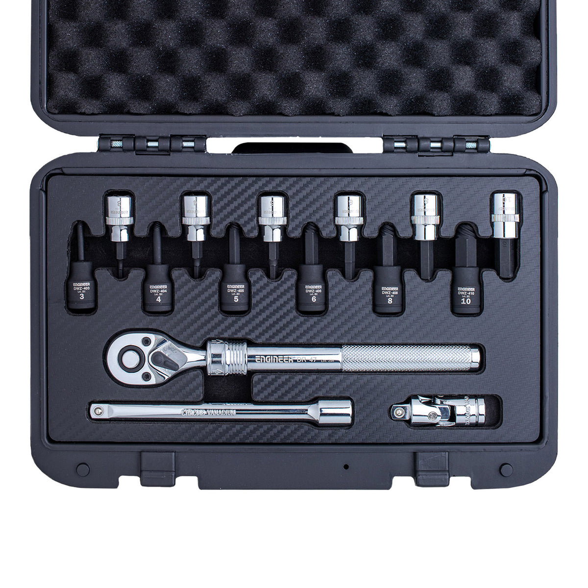 Engineer Nejiresu Q 16-Piece Socket Set with Telescopic Ratchet Handle 3 to 10 mm DXZ-22