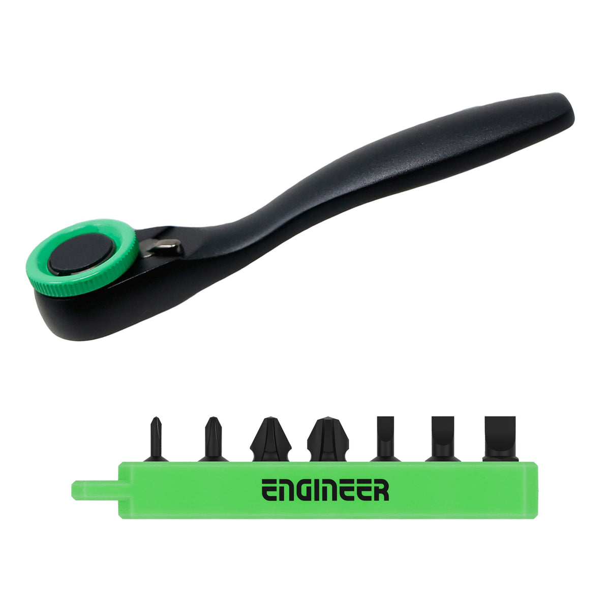 Engineer Ratchet Wrench Mini and Phillips/Slotted Extra Short Bit 8-Piece Set DR-371