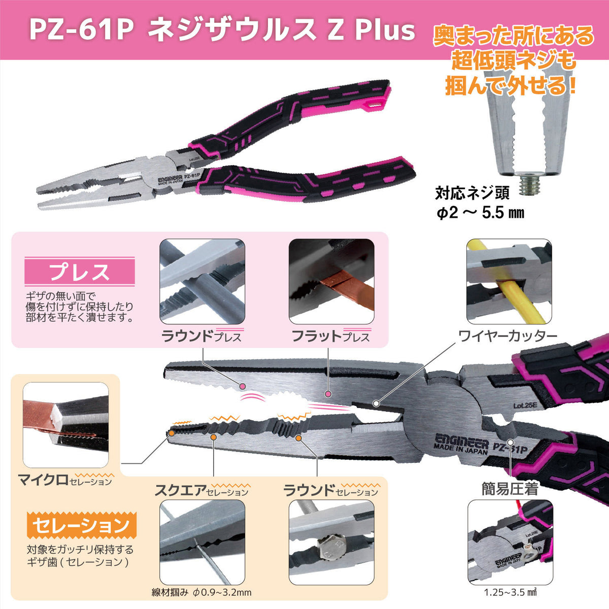 Engineer My Kit 11-Piece Set with Nejisaurus Z Plus and Tool Roll Bag Pink and Black KS-50P