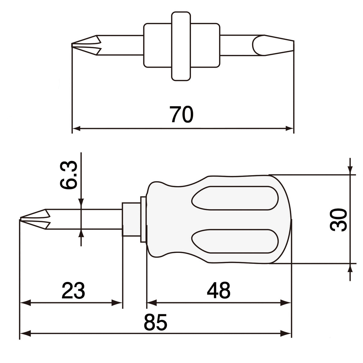 Engineer Twin Star Reversible Stubby Screwdriver Phillips No.2 and Slotted 6.3 mm DST-05