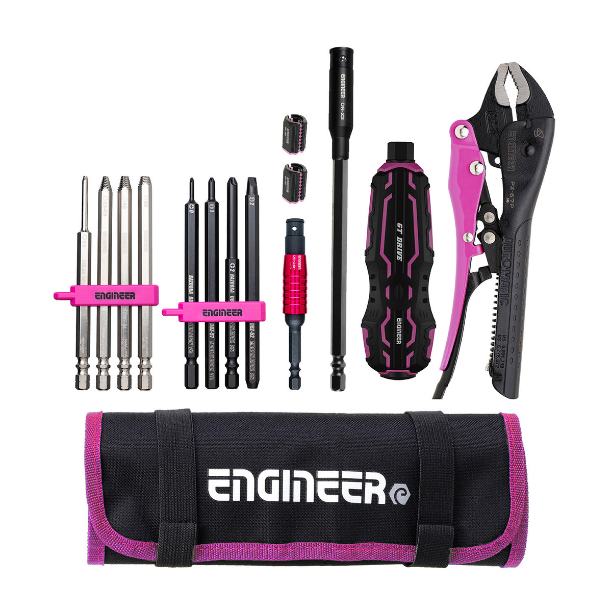 Engineer Combination Tool 8-Piece Screw Removal Set with Nejisaurus VP-4 Pink and Black DXZ-09P