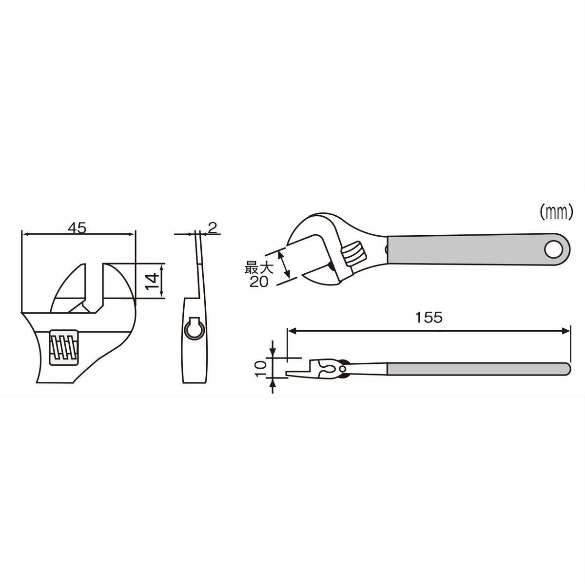 Engineer Smart Monkey Thin Jaw Adjustable Wrench 155 mm TWM-03