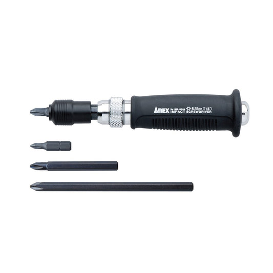 Anex Mini Impact Screwdriver with 4 Bits Drive: 6.35 mm (1/4”) 1903-S