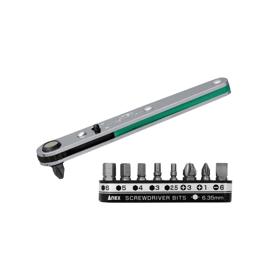Anex Straight Type Offset Ratchet Screwdriver 9-piece 425-9B