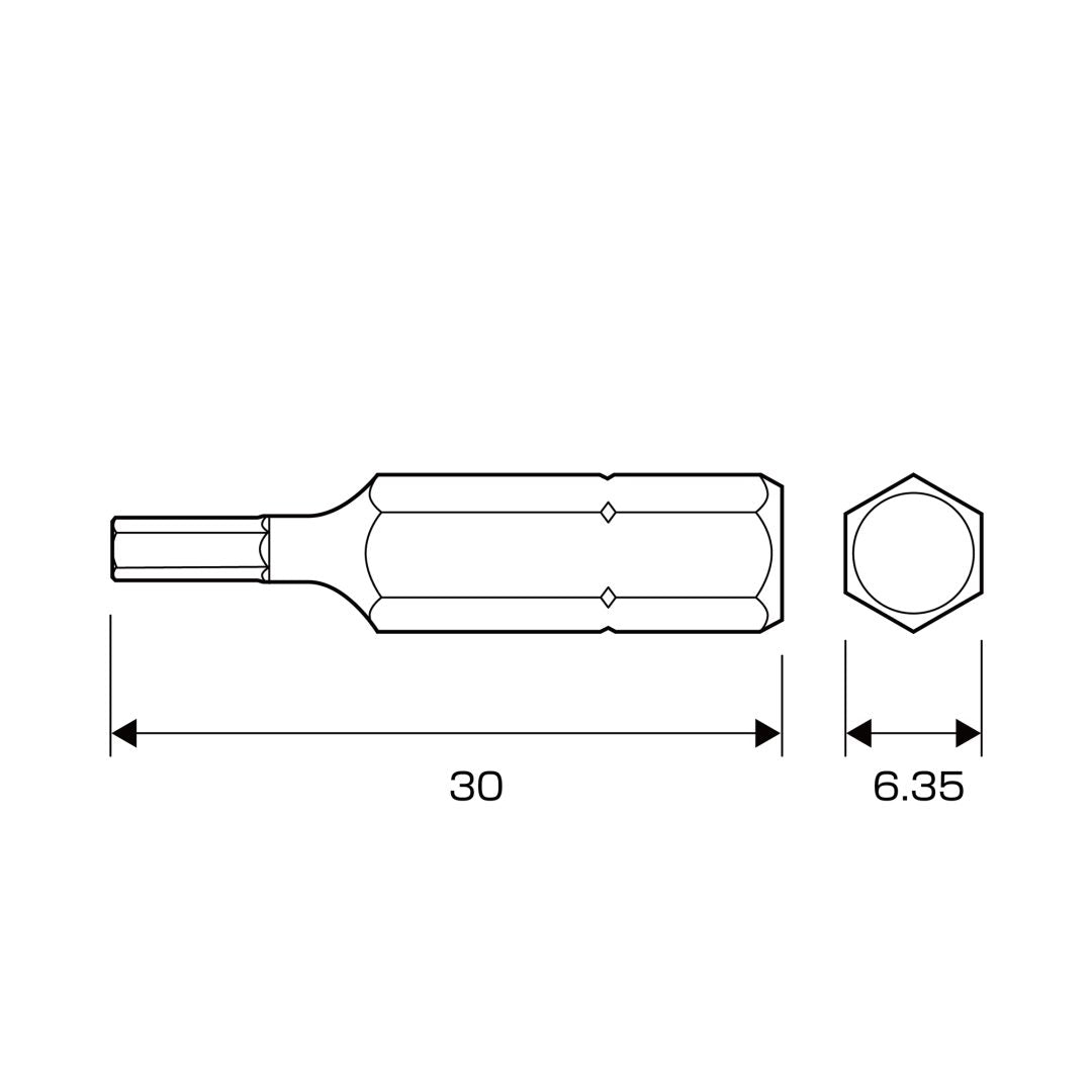 Anex Short Hex Bit H2.5x30 (for manual screwdrivers) AK-50P