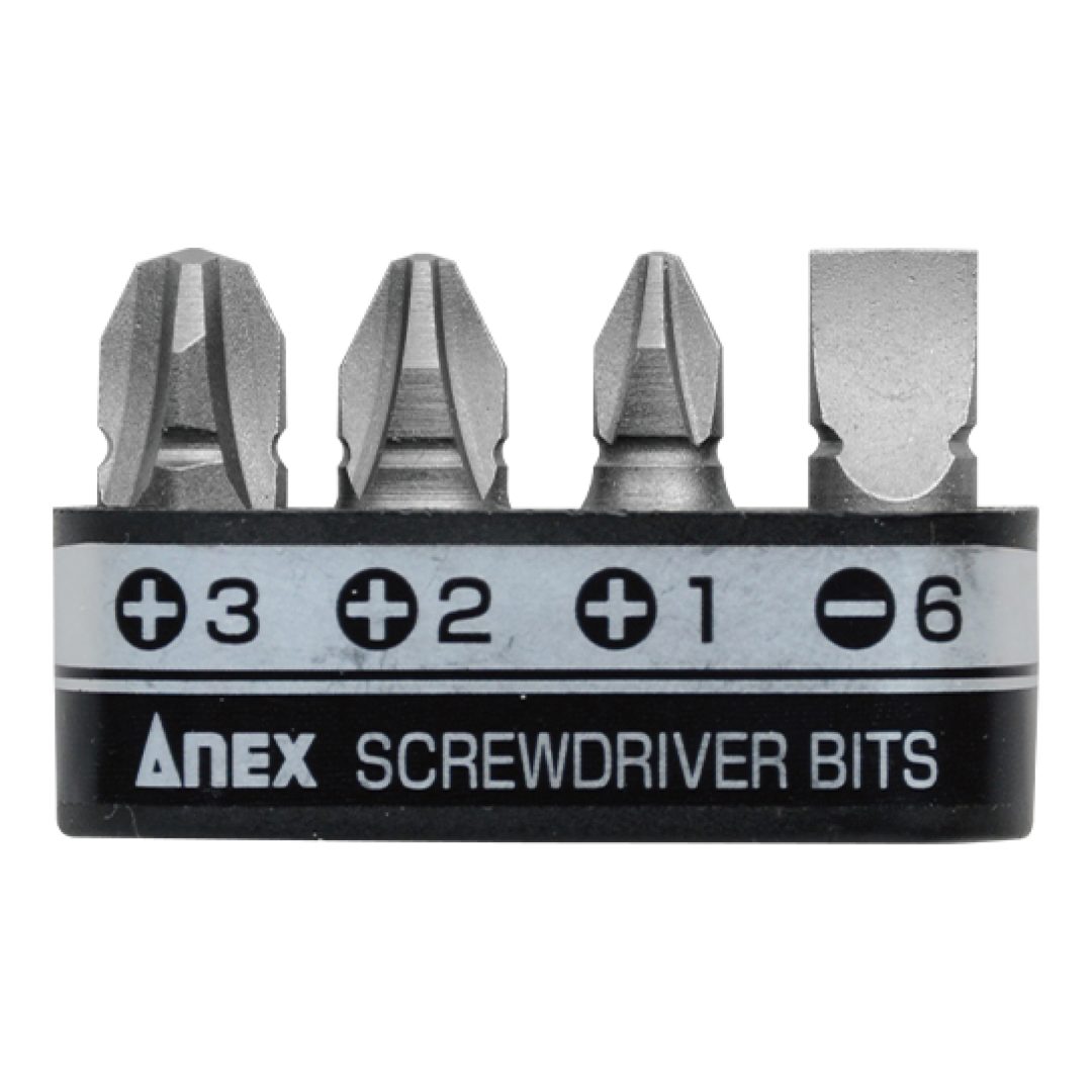 Anex Grooved Stubby Bit Phillips & Flathead 4-piece (for manual screwdrivers) AK-51P-B4