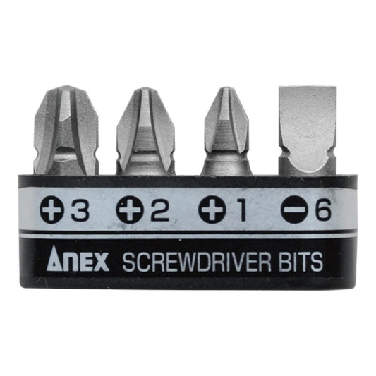 Anex Grooved Stubby Bit Phillips & Flathead 4-piece (for manual screwdrivers) AK-51P-B4