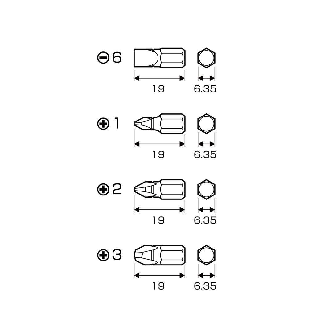 Anex Grooved Stubby Bit Phillips & Flathead 4-piece (for manual screwdrivers) AK-51P-B4