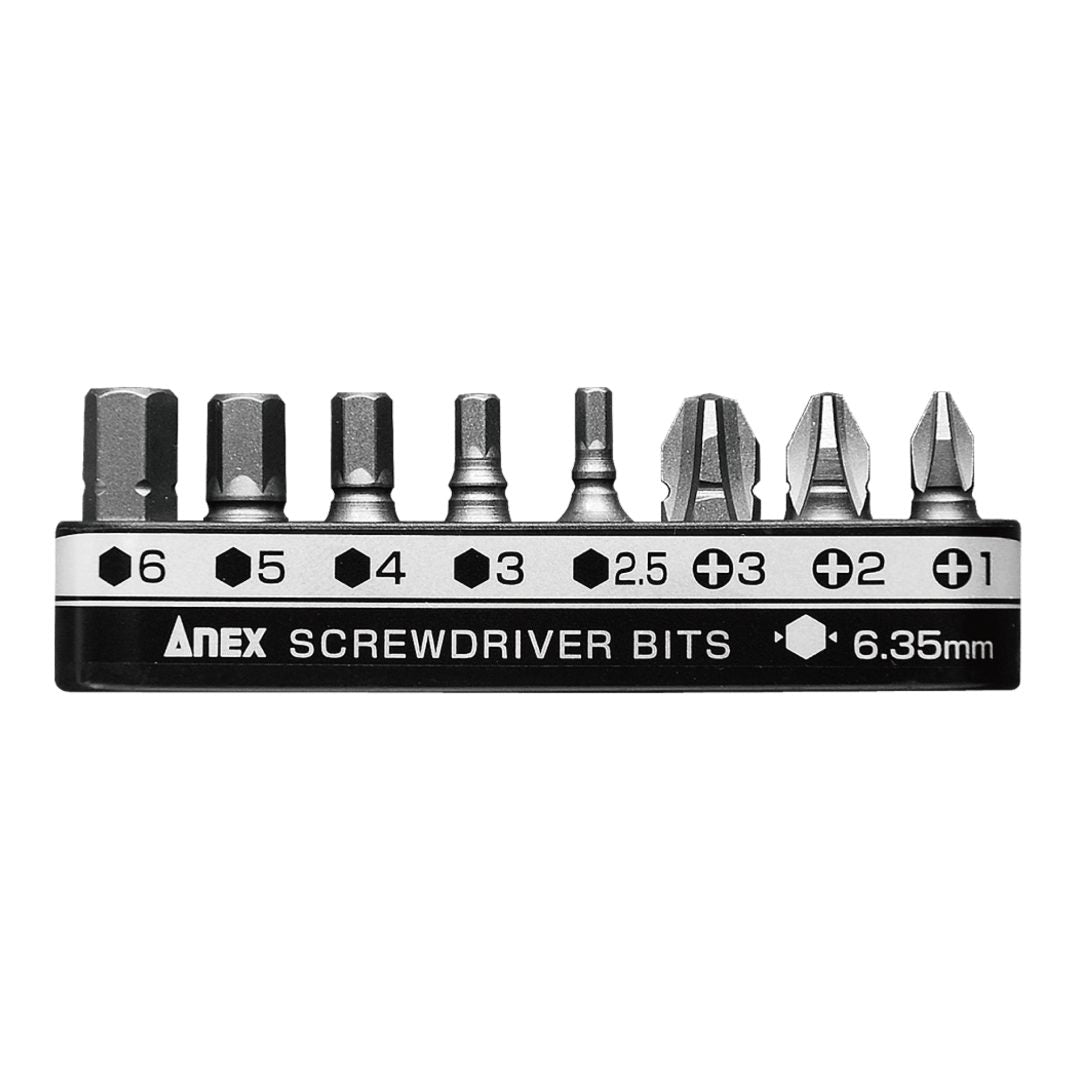Anex Grooved Stubby Bit Phillips & Hex 8-piece (for manual screwdrivers) AK-51P-B8H
