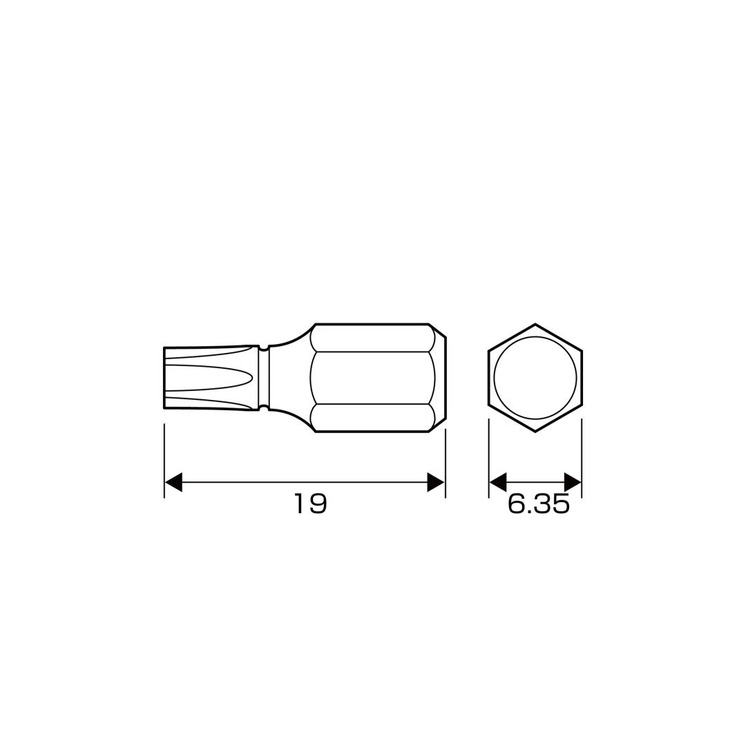 Anex Grooved Stubby Torx Bit T25x19 (for manual screwdrivers) AK-51P