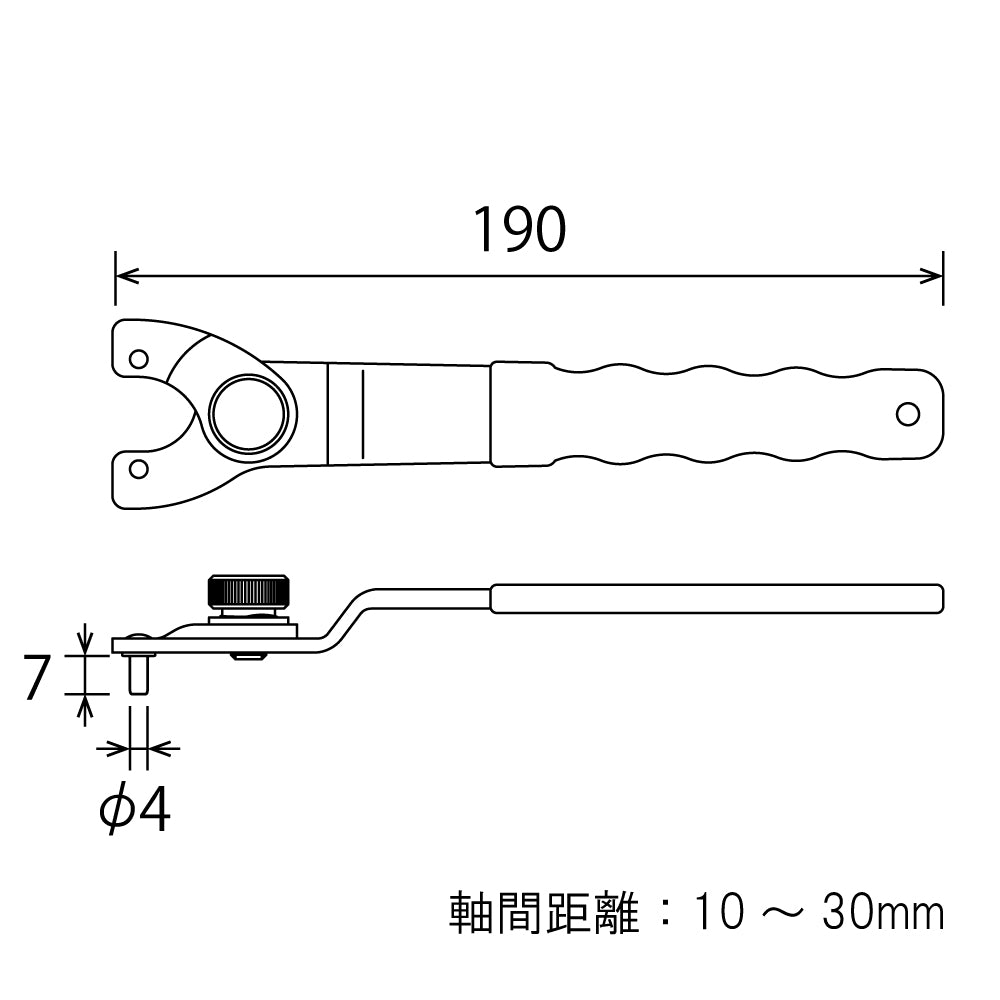 TOP Kogyo Long Pin Adjustable Pin Wrench with Red Grip AP-1030L