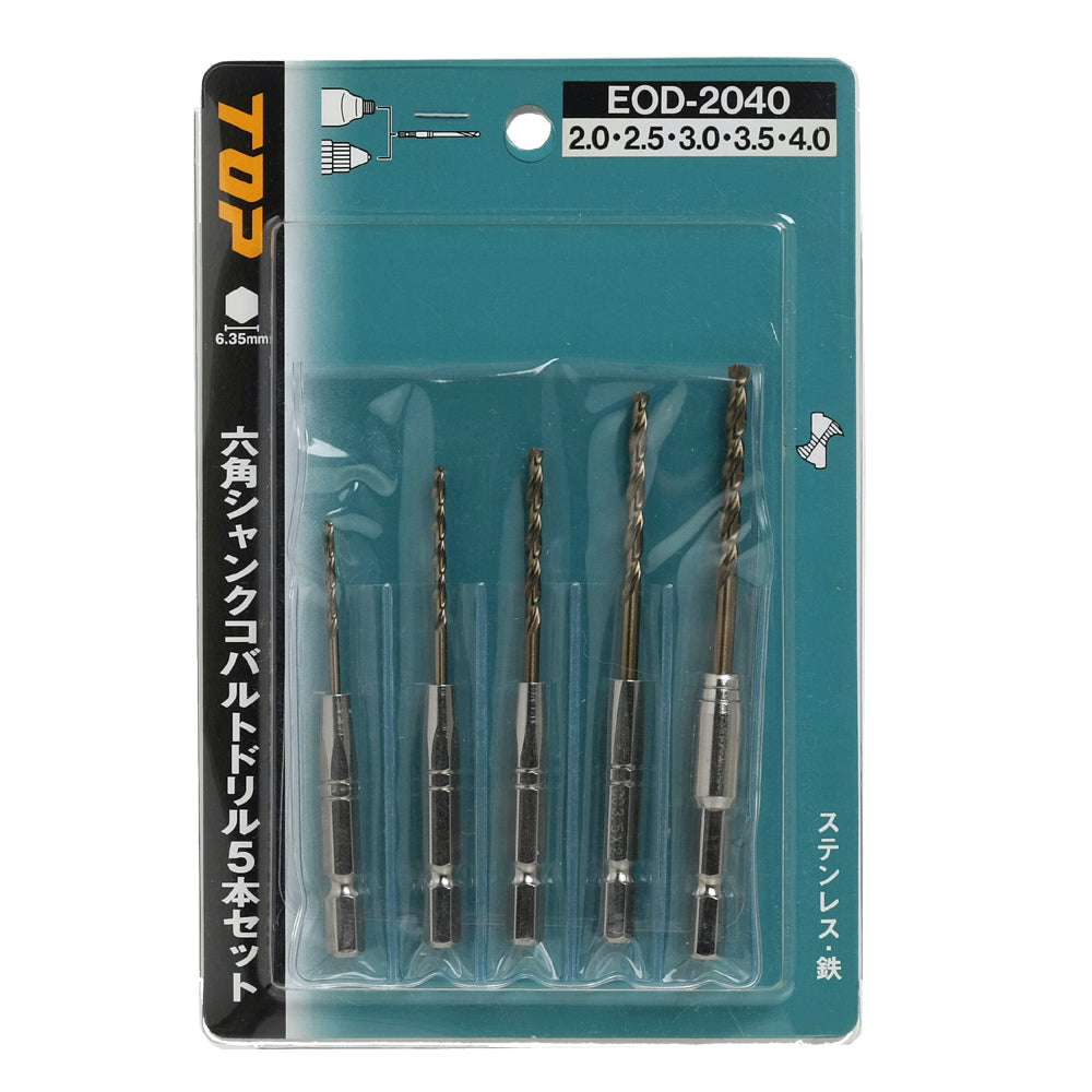 TOP Kogyo Hex Shank Cobalt Drill Bit 5-Piece Set EOD-2040