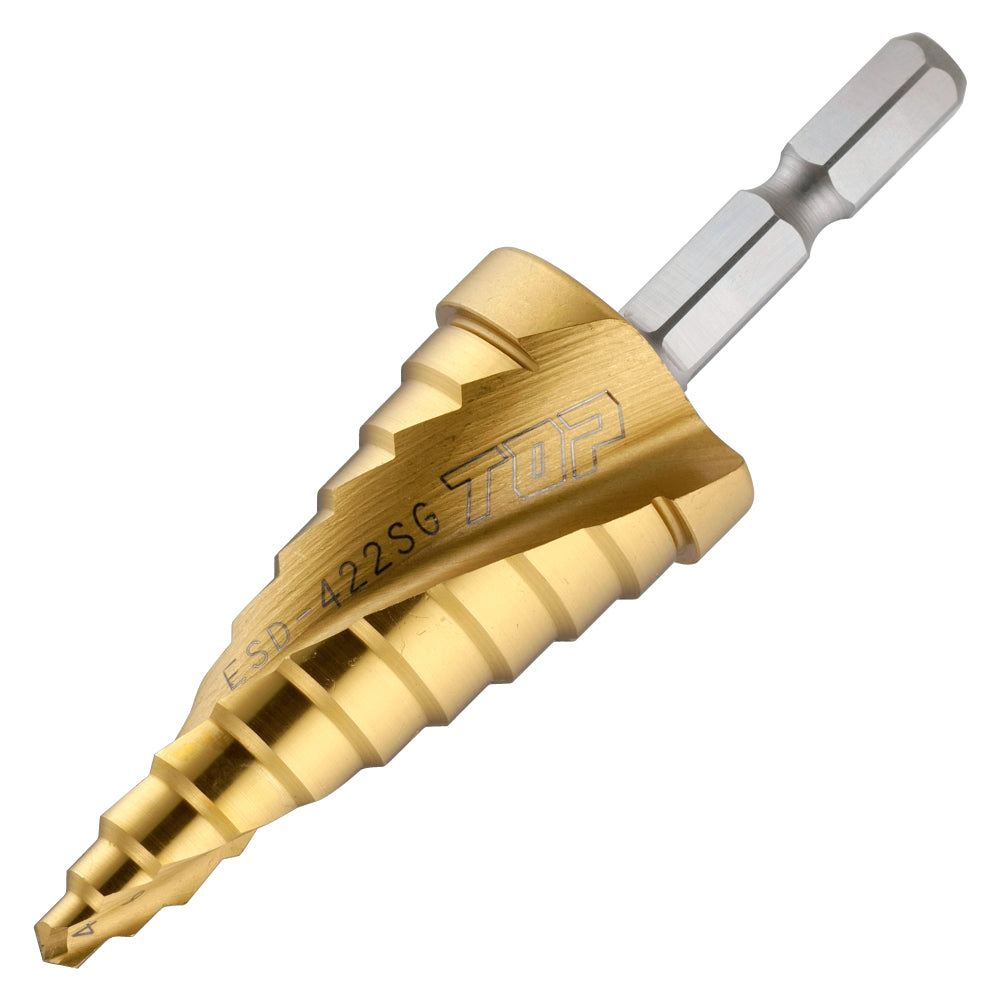 TOP Kogyo Hex Shank Spiral Step Drill Bit with Titanium Coating 4 to 22mm ESD-422SG