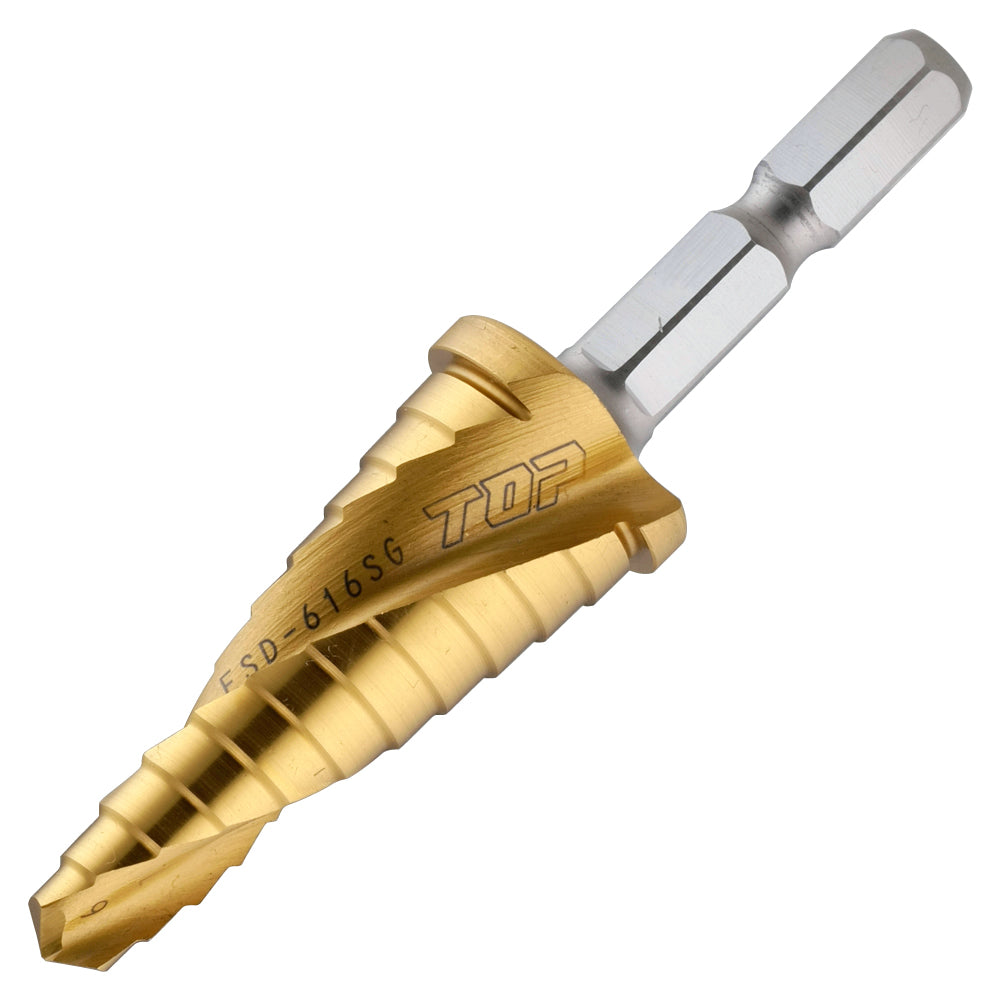 TOP Kogyo Hex Shank Spiral Step Drill Bit with Titanium Coating 6 to 16mm ESD-616SG