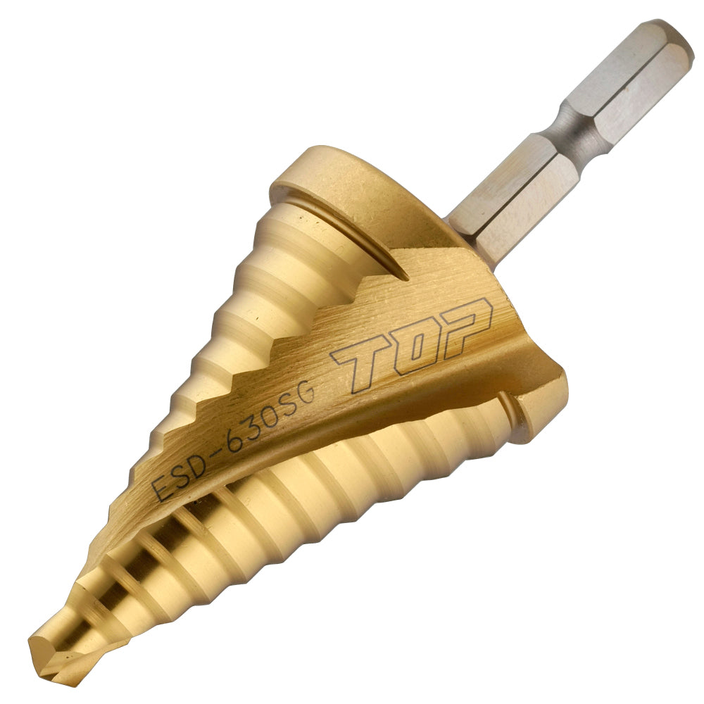 TOP Kogyo Hex Shank Spiral Step Drill Bit with Titanium Coating 6 to 30mm ESD-630SG
