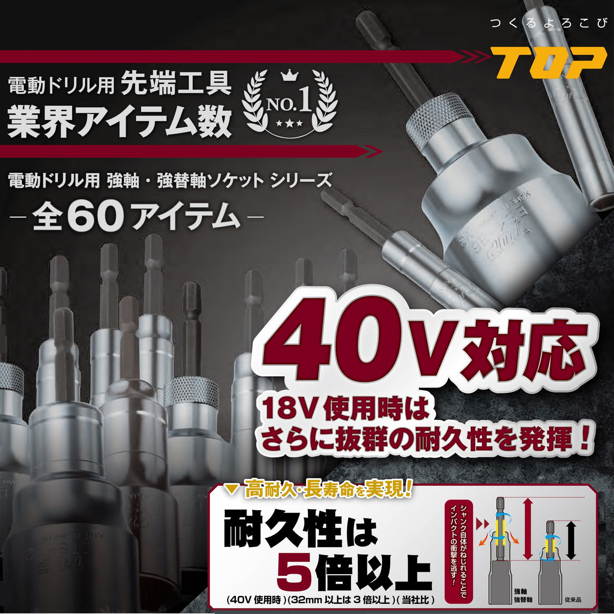 TOP Kogyo Strong Shaft Socket Long Type 13mm ETS-13L