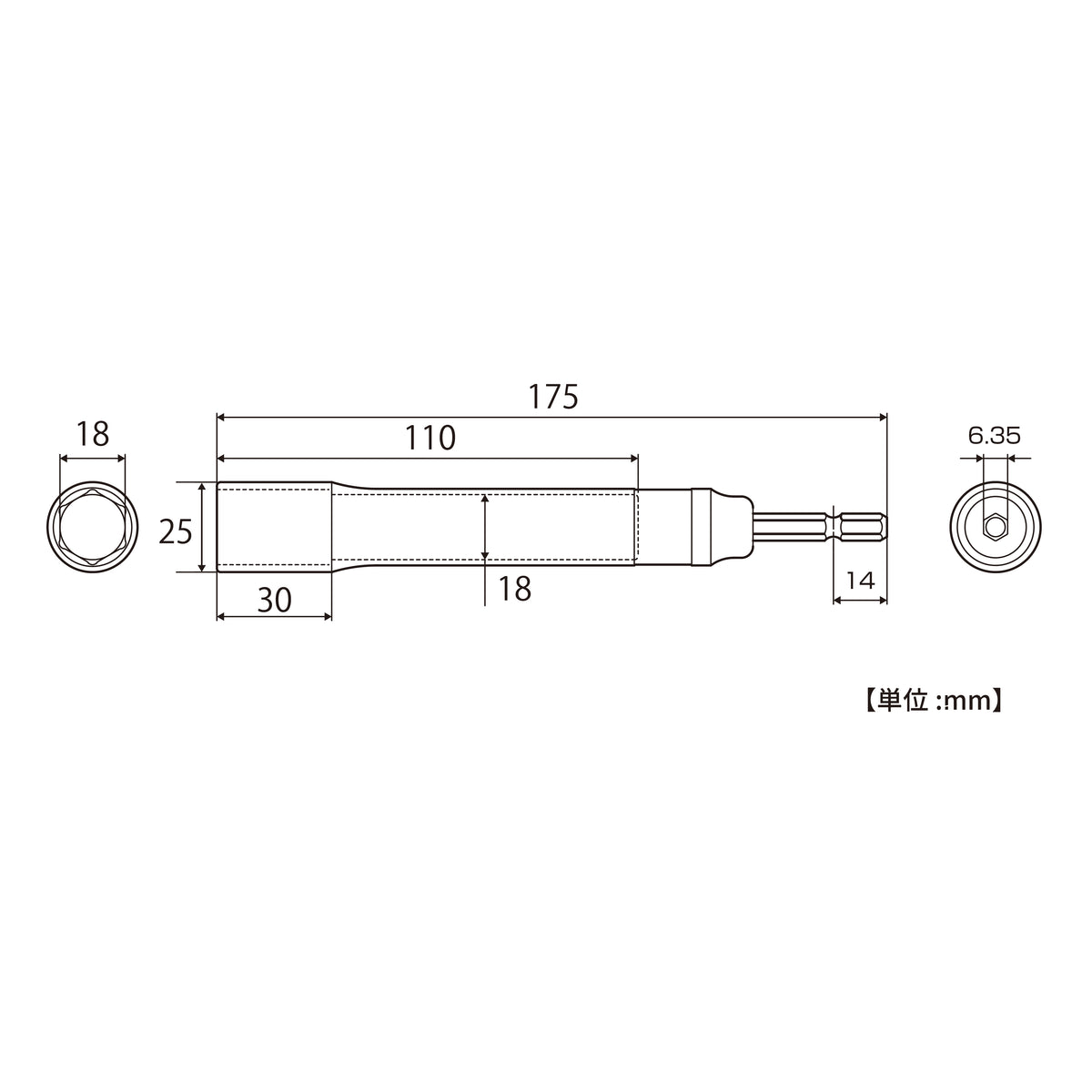 TOP Kogyo Strong Shaft Socket Long Type 18mm ETS-18L