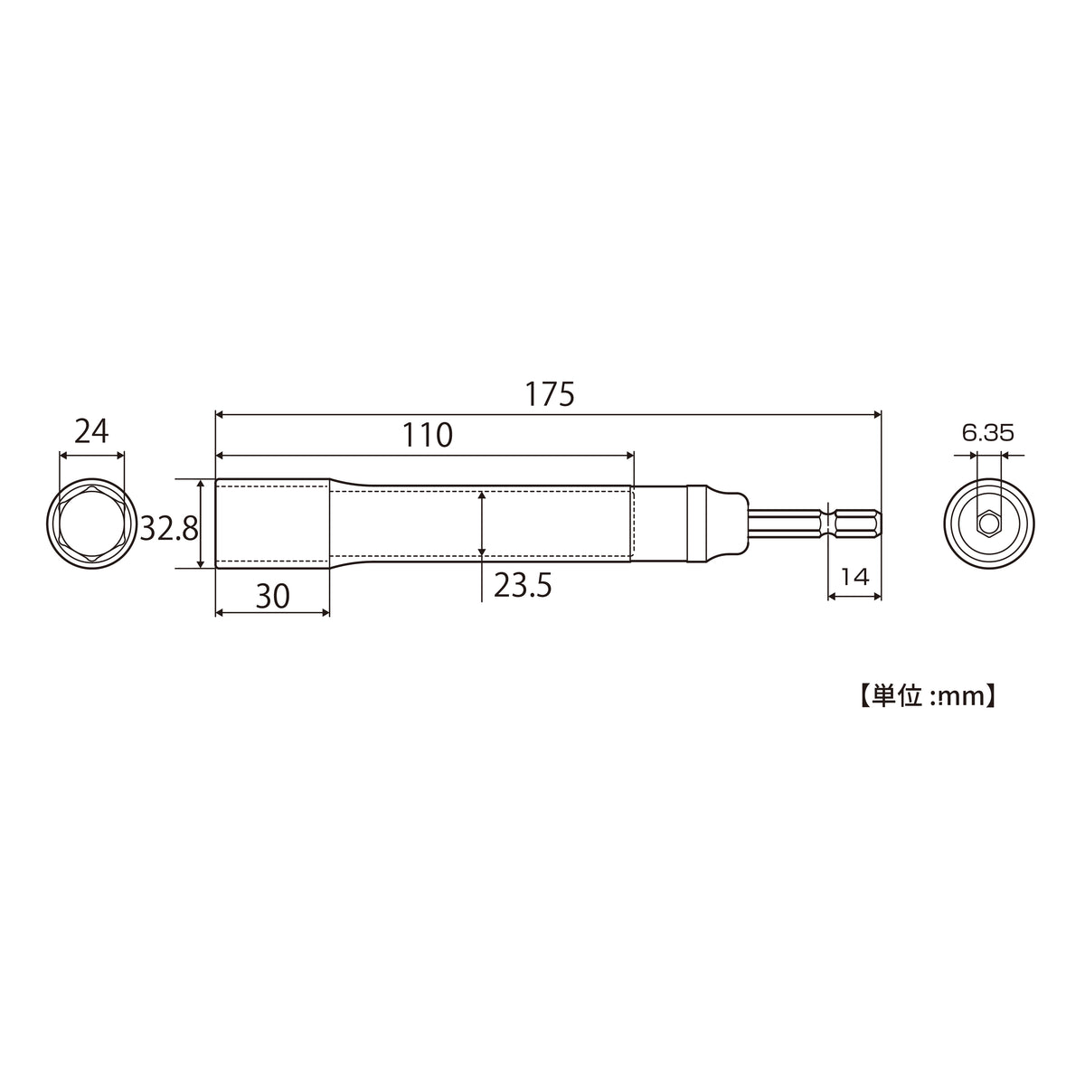 TOP Kogyo Strong Shaft Socket Long Type 24mm ETS-24L