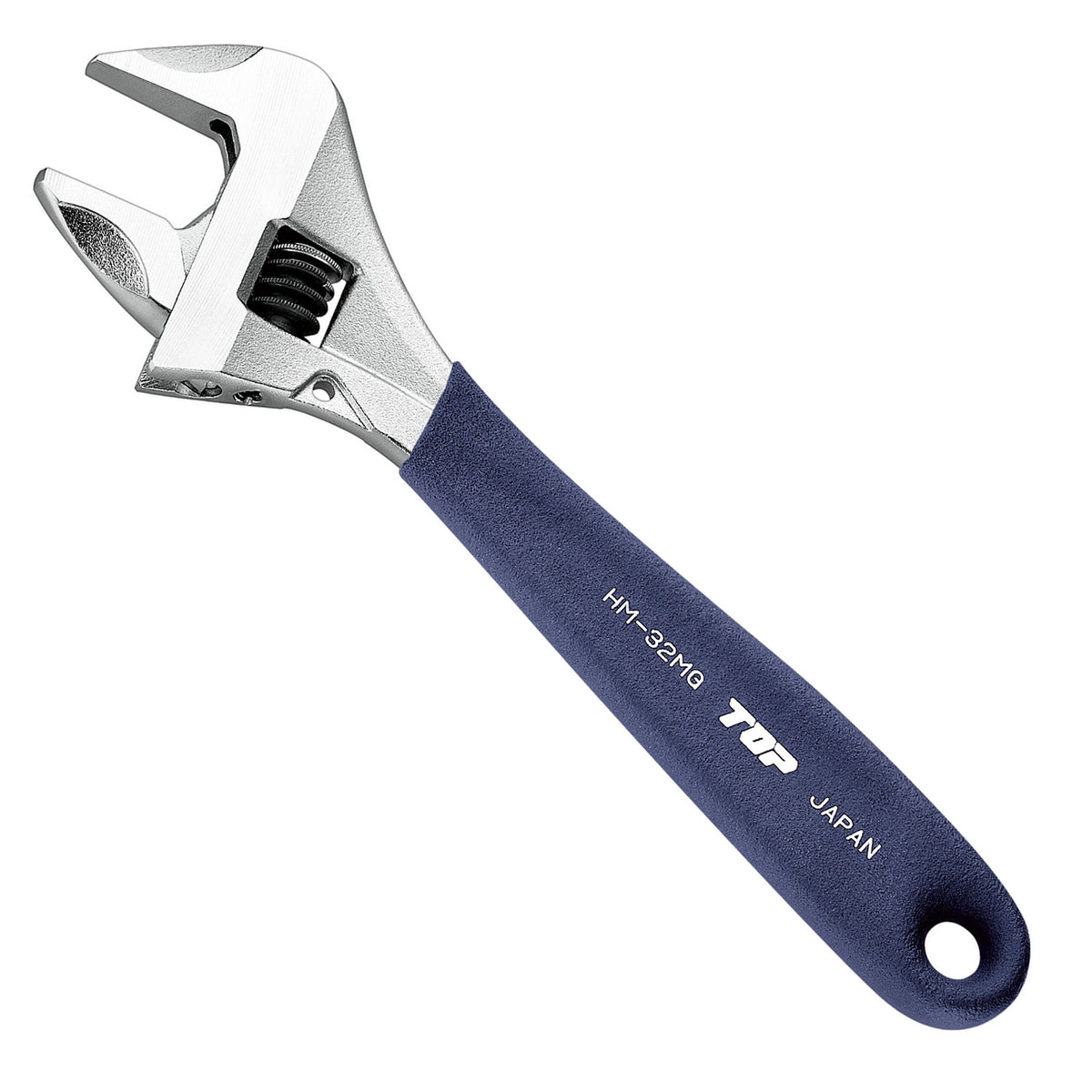 TOP Kogyo Work-Wide Adjustable Wrench with Grip 32mm Jaw Opening, Navy Grip HM-32MGNB