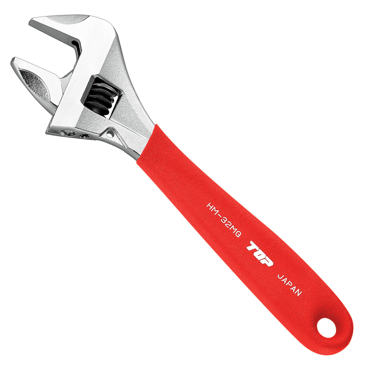 TOP Kogyo Work-Wide Adjustable Wrench with Grip 32mm Jaw Opening, Red Grip HM-32MGR