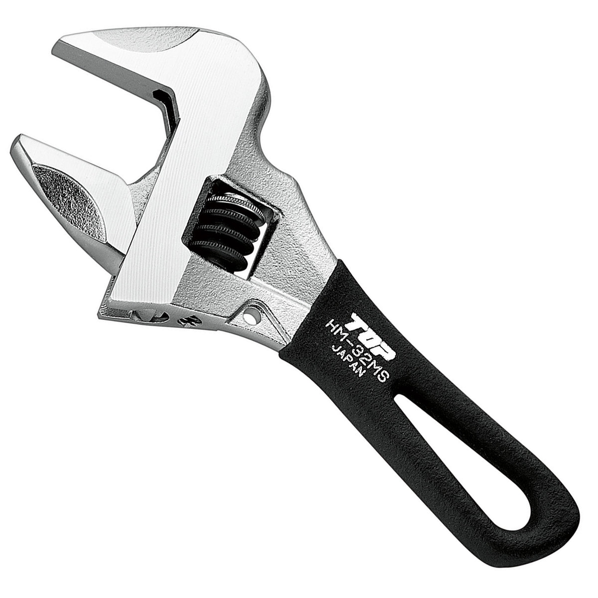 TOP Kogyo Short Work-Wide Adjustable Wrench 32mm Jaw Opening, Black Grip HM-32MSBK