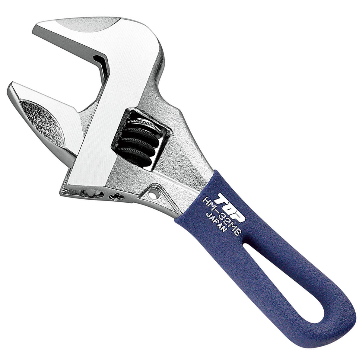 TOP Kogyo Short Work-Wide Adjustable Wrench 32mm Jaw Opening, Navy Grip HM-32MSNB