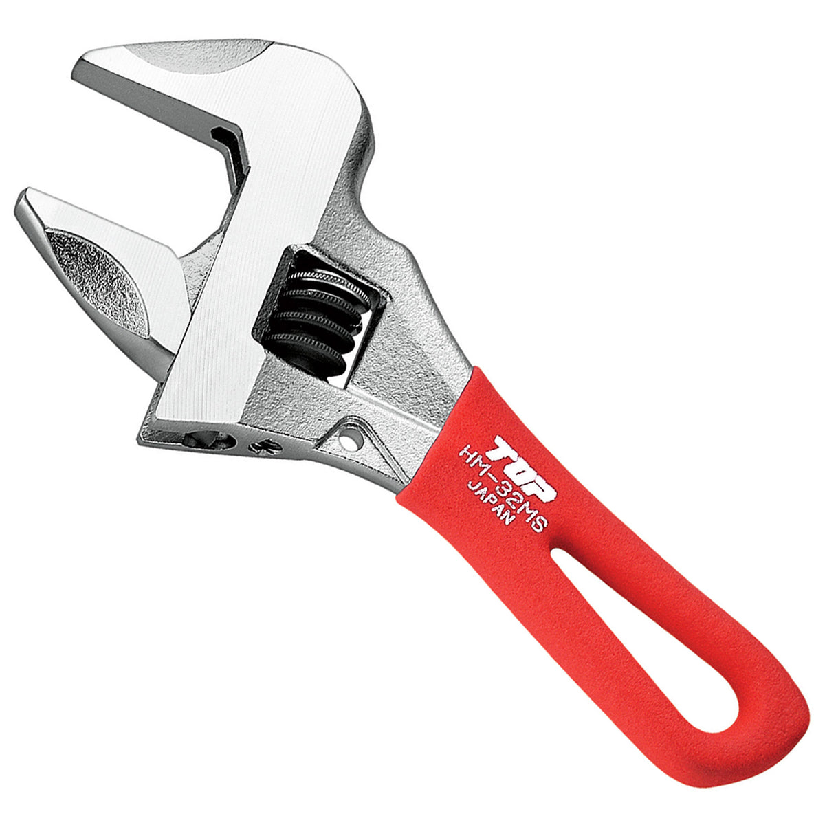 TOP Kogyo Short Work-Wide Adjustable Wrench 32mm Jaw Opening, Red Grip HM-32MSR