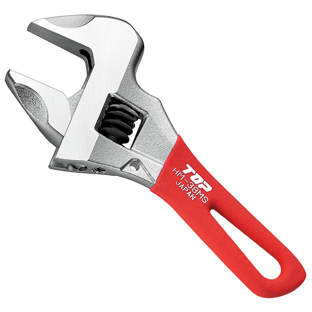 TOP Kogyo Short Work-Wide Adjustable Wrench 38mm Jaw Opening, Red Grip HM-38MSR